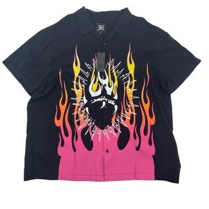 Ed Hardy Men’s Size XXL Tattoo Burning Heart Short Sleeve Shirt Button Front NWT